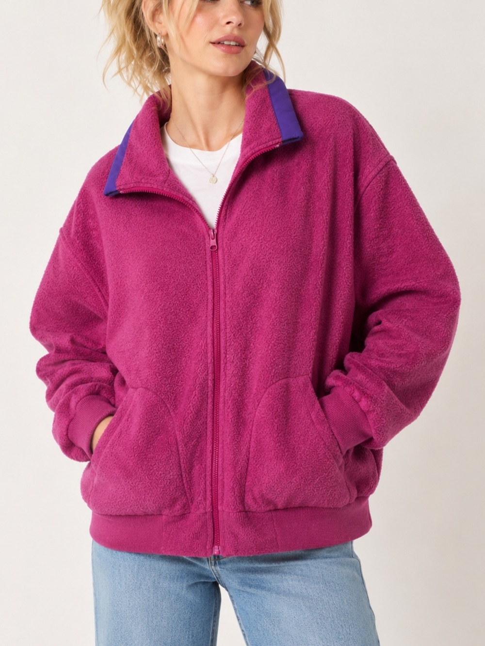 Vintage Cabin Creek Women’s Medium Magenta Pink Full Zip Fleece Jacket 90s